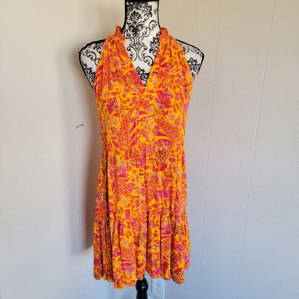 1 State Beach Tiered Paisley Print Swim Coverup Mini Dress